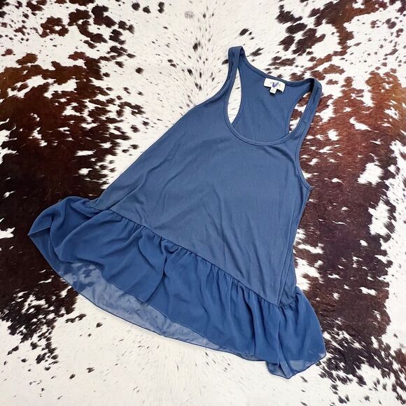 UMGEE USA Blue Layering Ruffle Lace Hem Tank Top S - Picture 1 of 6